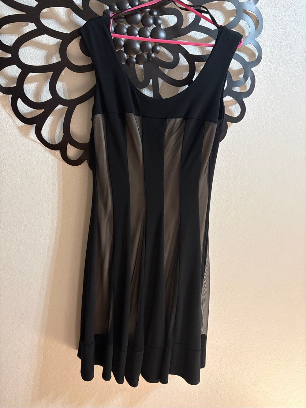 dressbarn Black Sheer-Panel Mini Dress
